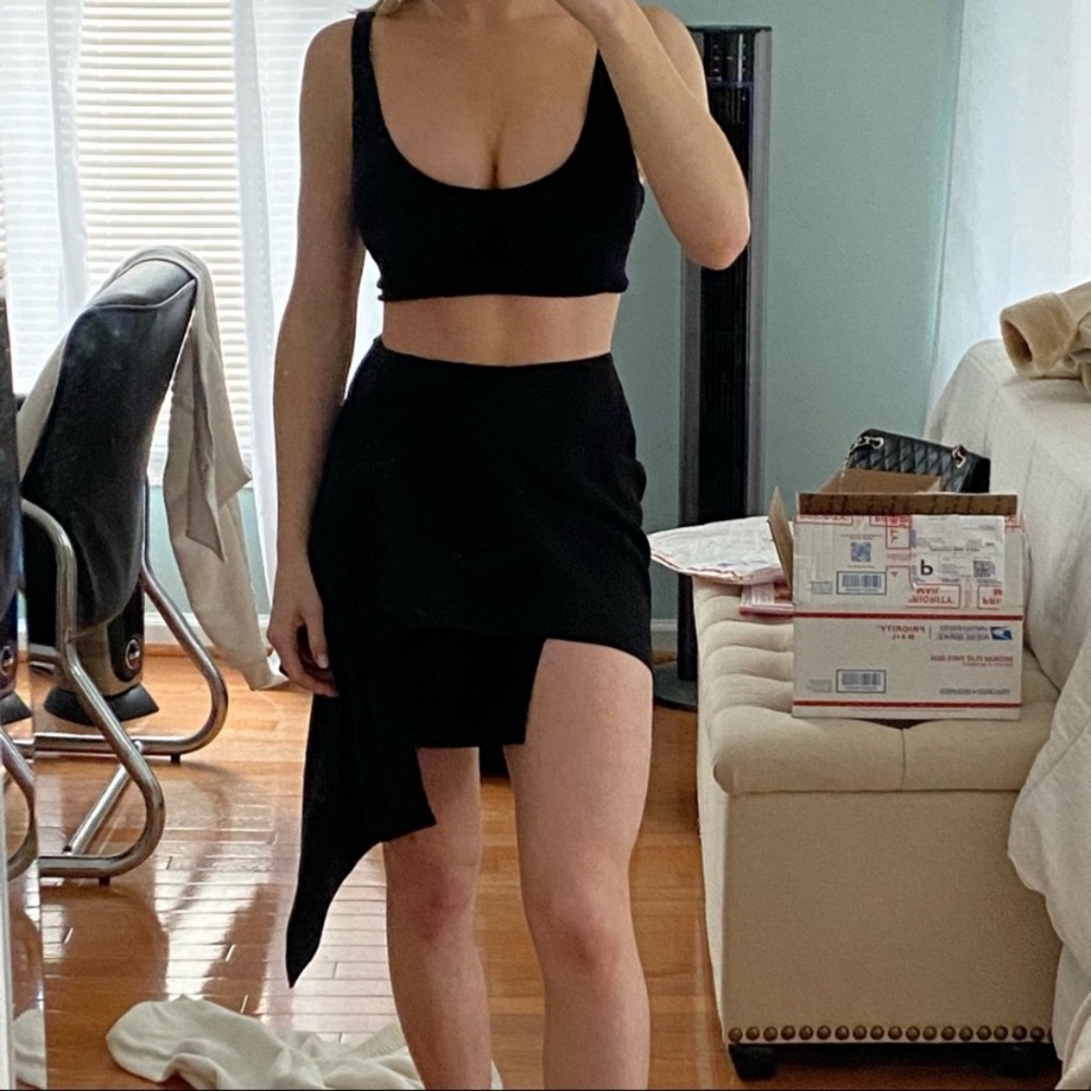 black asymmetrical cocktail skirt